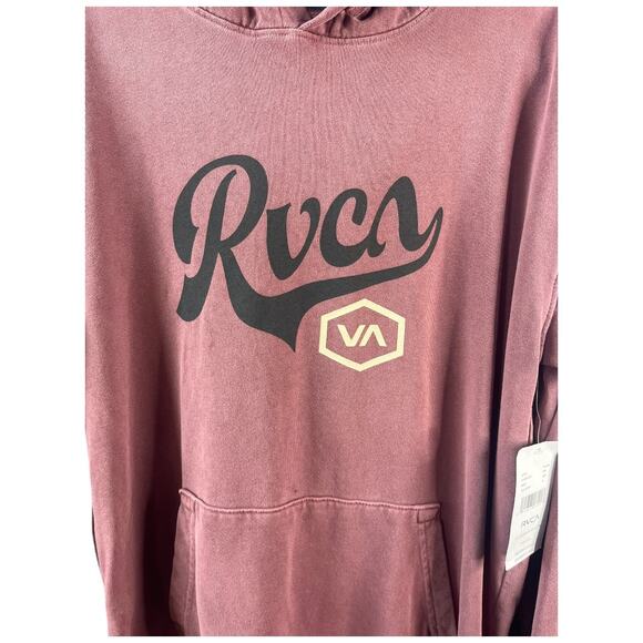 RVCA Hex Script washed look maroon hoodie 100% cotton Medium NWT - Picture 3 of 5